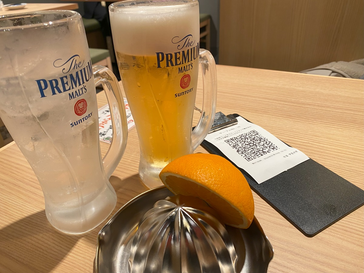 生絞りオレンジサワーと生ビール