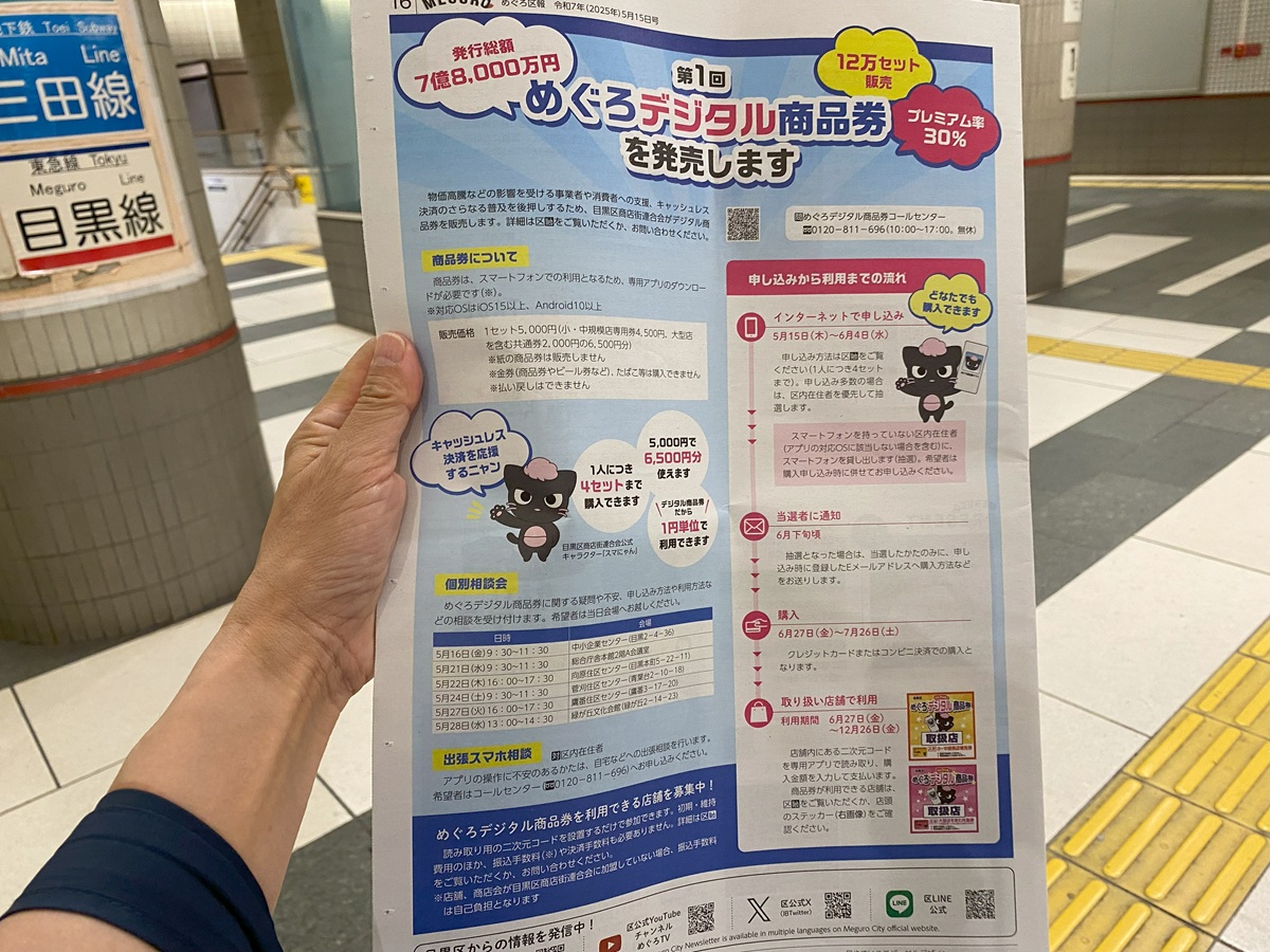 めぐろデジタル商品券告知（目黒区報）