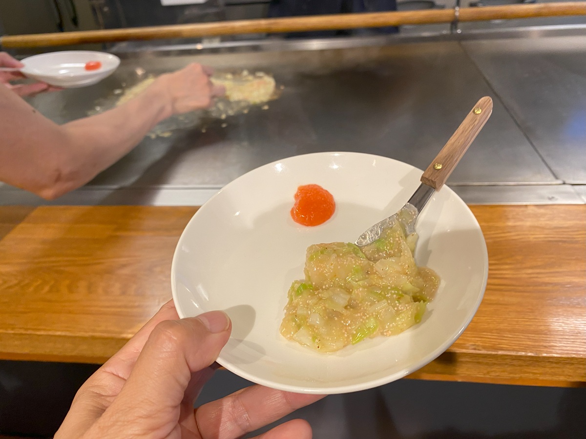 焼いた明太子と生明太子のダブル使い