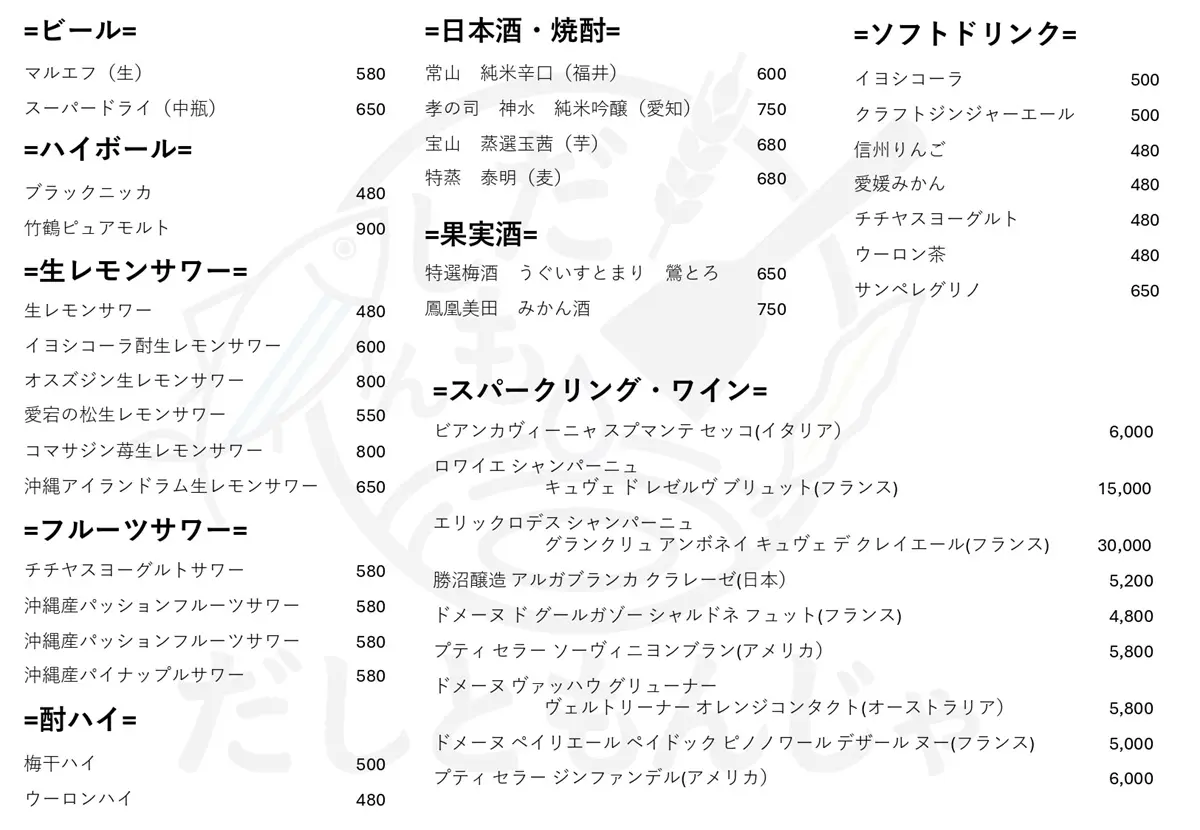 ドリンクメニュー
