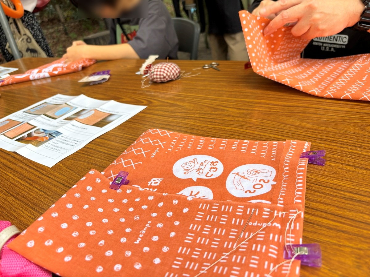 防災てぬぐいポーチづくりに挑戦