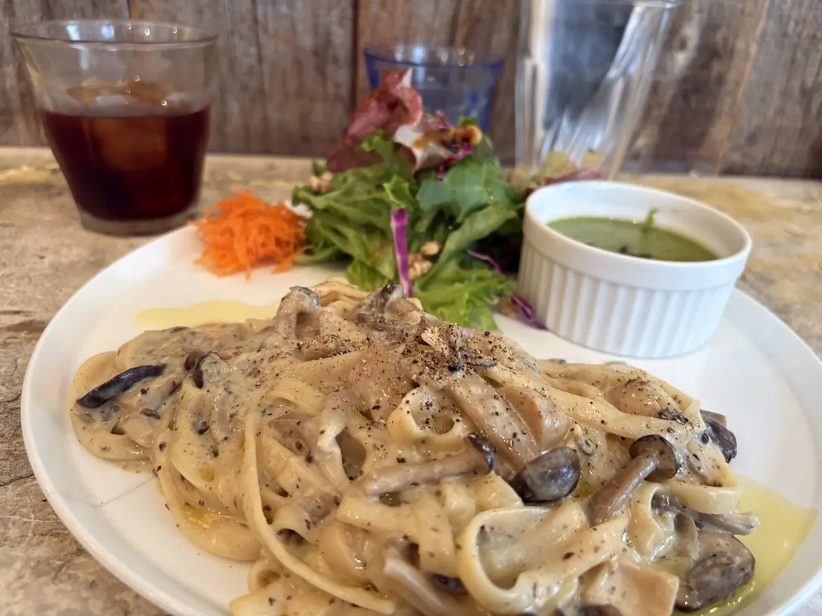 玄米フィトチーネ　きのこクリームソース